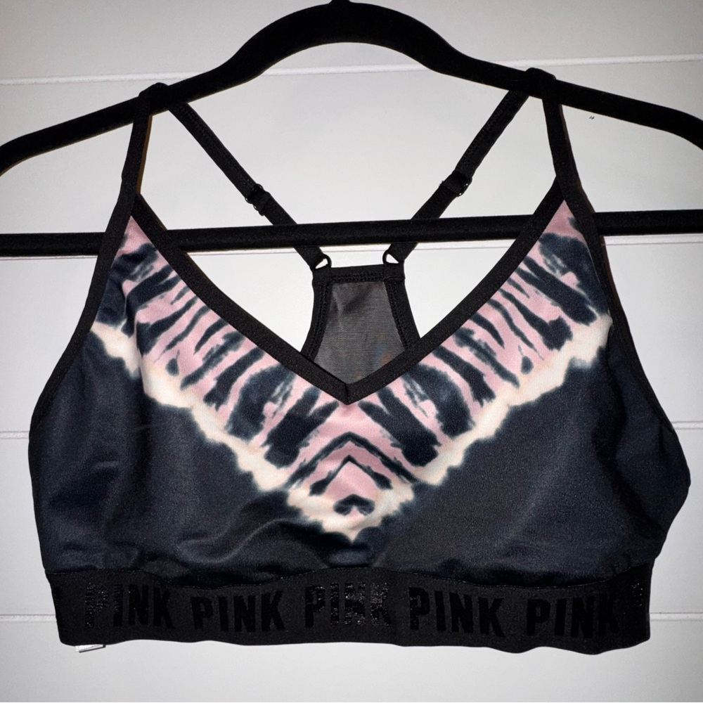 VS PINK SPORT Ultimate Lightly Lined Bra Black Tie Dye Size Large